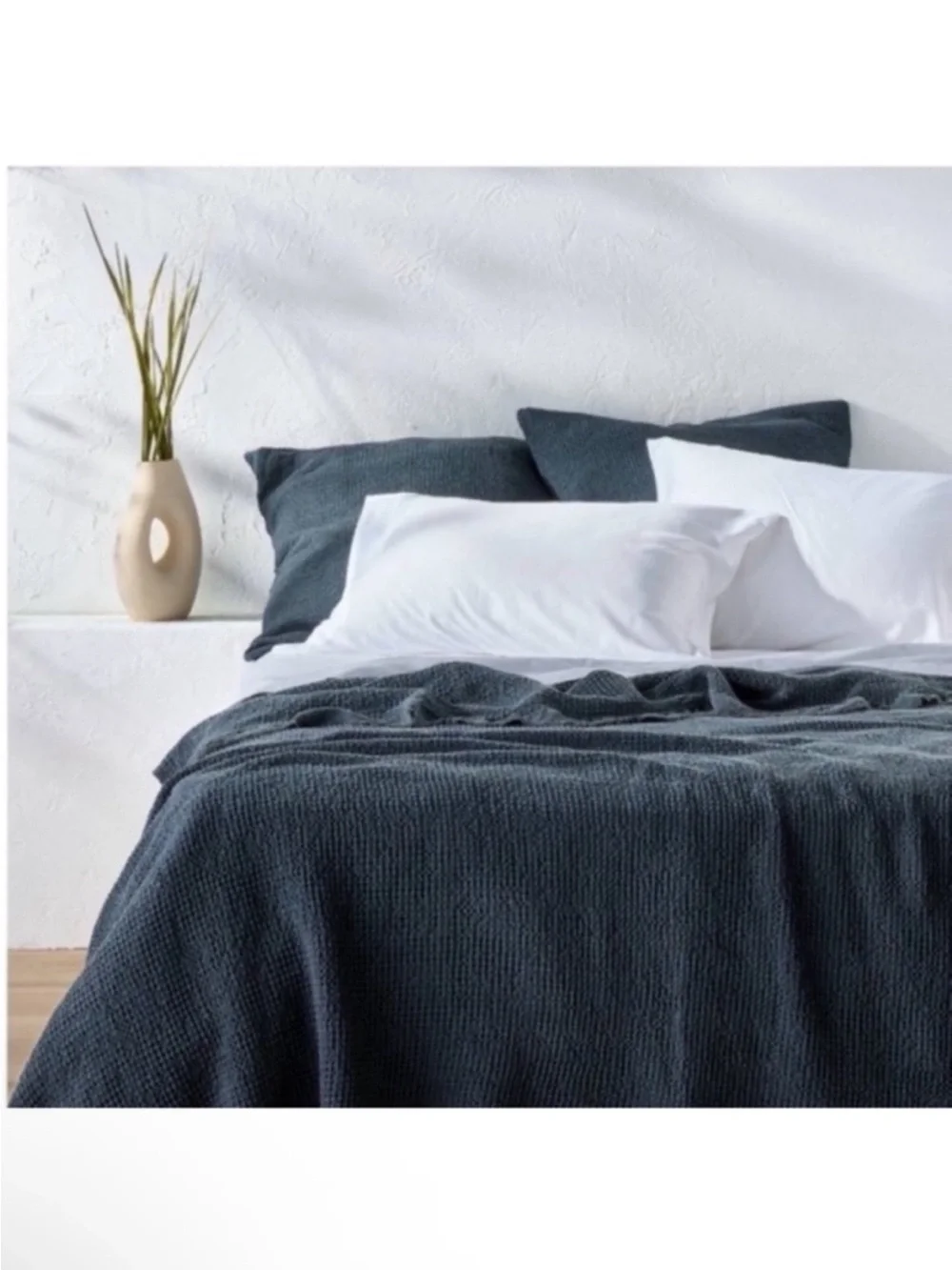 NWT Full/Queen Textured Waffle Coverlet Dark Mineral Blue - Casaluna